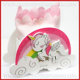 SCATOLA UNICORNO PORTA CONFETTI NASCITA BATTESIMO CON SACCHETTINO ROSA BAMBINA PENSIERINI COMPLEANNO