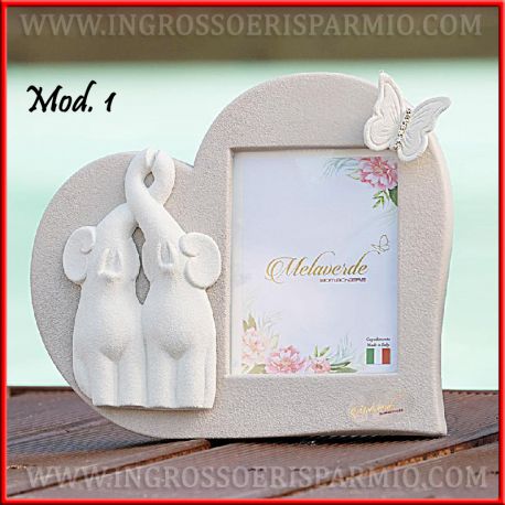 Portafoto Ceramica Capodimonte Cuore Con Elefanti Moderno Doni Bomboniere Srl