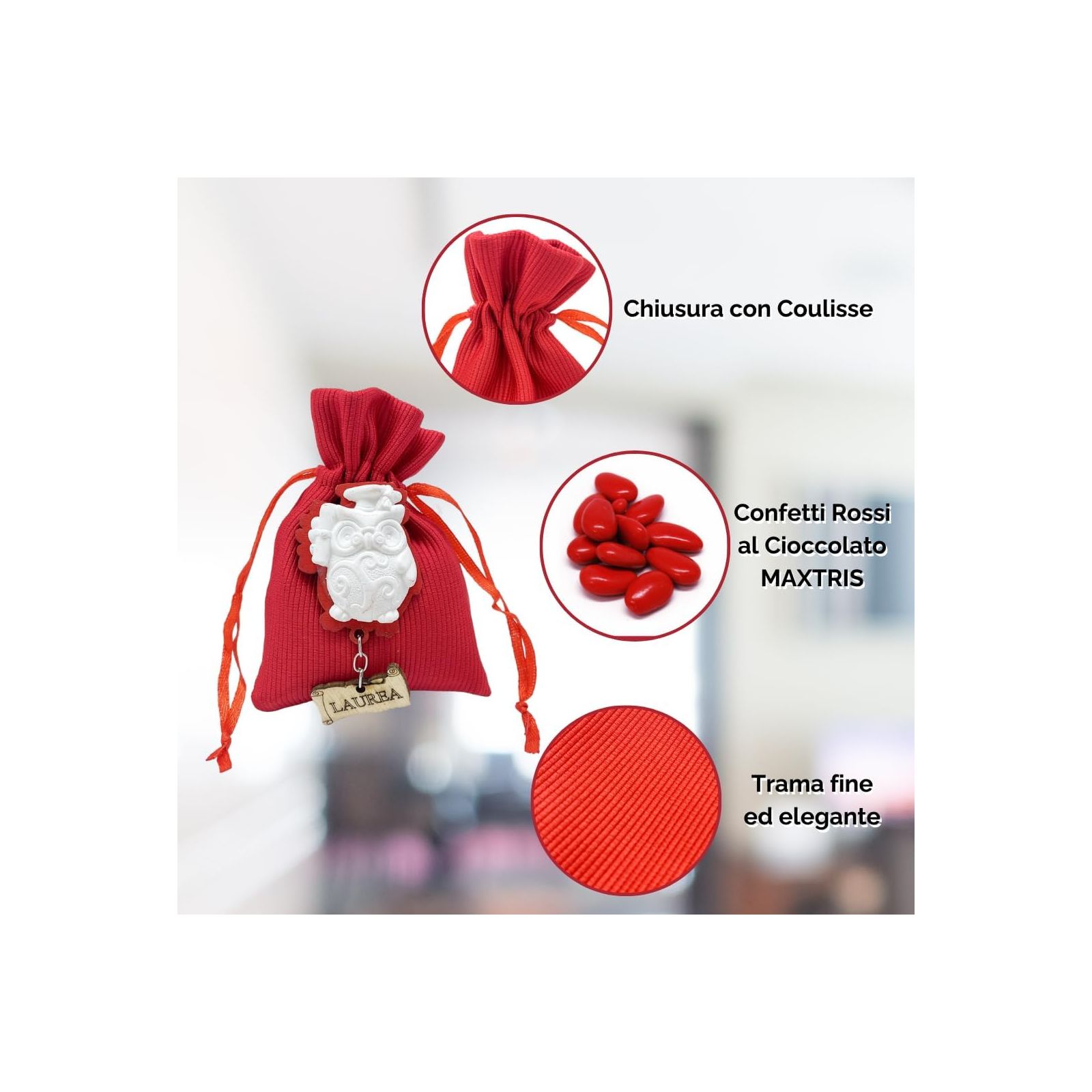 Kit Bomboniere Laurea rosso 12pc 7x5x5cm