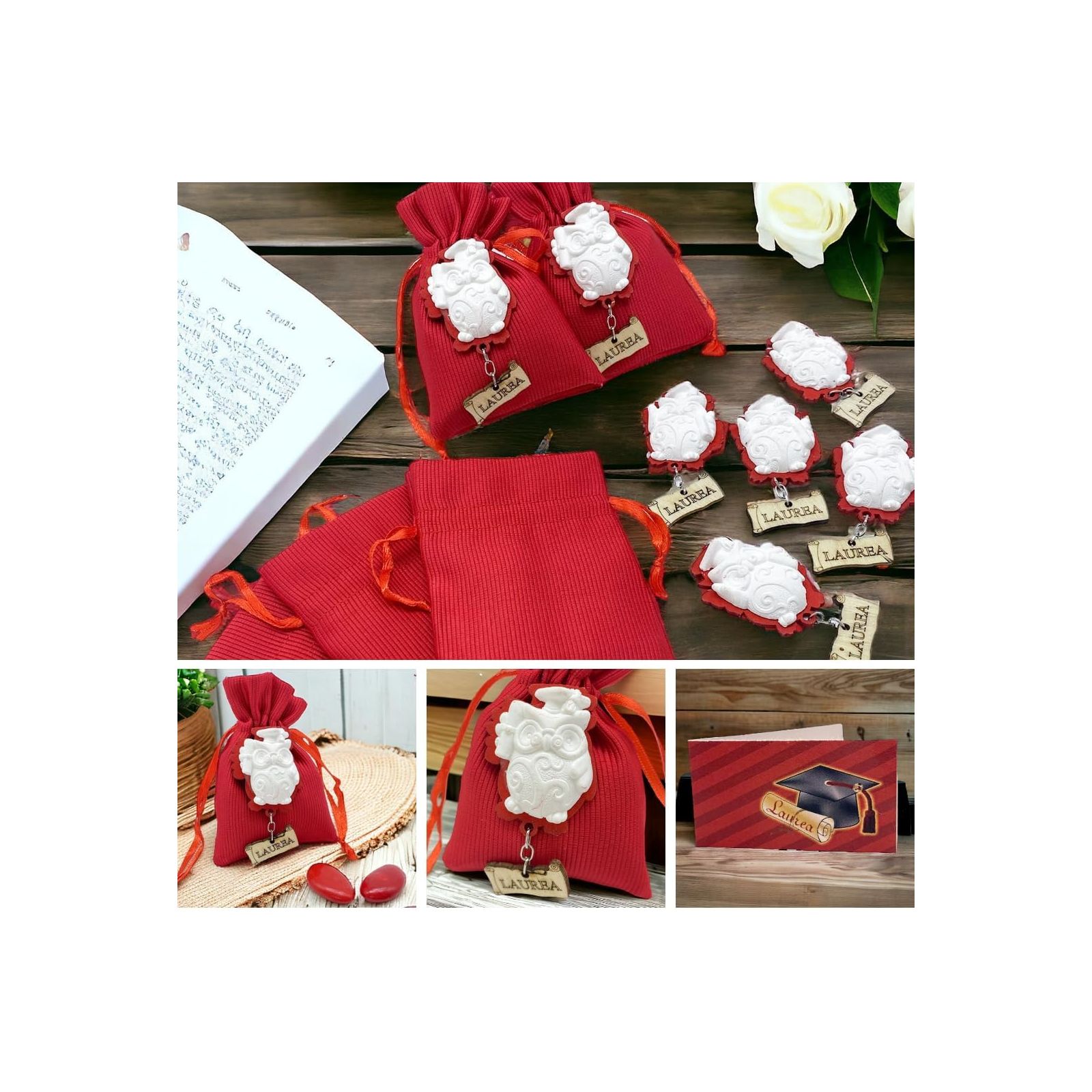 Kit Bomboniere Laurea rosso 12pc 7x5x5cm