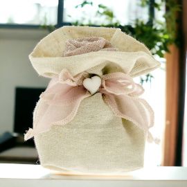 WEDDING BAGS SACCHETTINO PORTA CONFETTI IN TESSUTO, CON CHIUSURA FIORE ROSA ANTICO