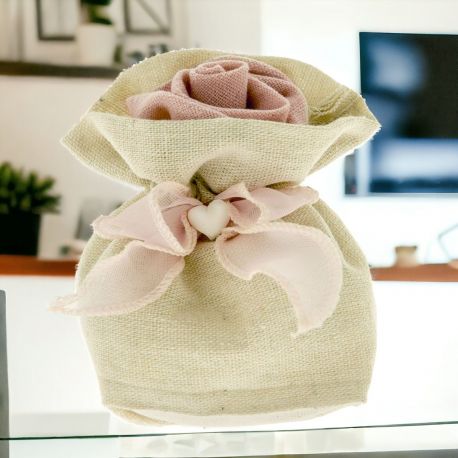 WEDDING BAGS SACCHETTINO PORTACONFETTI CON CHIUSURA FIORE ROSA