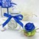 VASETTO PORTACONFETTI CON FIORE BLU PER PRIMA COMUNIONE, MATRIMONIO, ANNIVERSARIO E PROMESSA