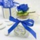 VASETTO PORTACONFETTI CON FIORE BLU PER PRIMA COMUNIONE, MATRIMONIO, ANNIVERSARIO E PROMESSA