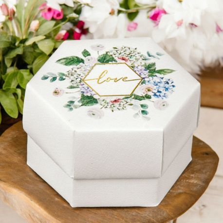 SCATOLINA BOMBONIERA FORMA OTTAGONALE "LOVE" - UN REGALO SIMBOLO DI AMORE E FIORI