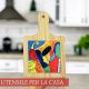 ARTE NELLA CUCINA - BOMBONIERA UTILE MATRIMONIO SOTTOPENTOLA A FORMA DI TAGLIERE IN LEGNO E CERAMICA DECORAZIONE DIPINTO NAIF