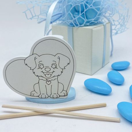 MINI PROFUMATORE CELESTE CUORE CON CAGNOLINO TOCCO ELEGANTE PER BATTESIMO