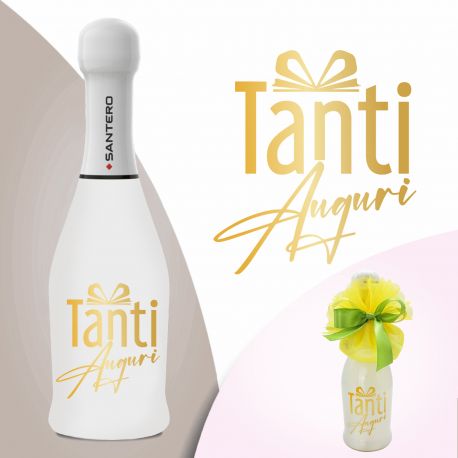 SPUMANTE EXTRA DRY WHITE PER COMPLEANNO SCRITTA "TANTI AUGURI"