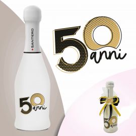 BOTTIGLIA SPUMANTE SANTERO EXTRA DRY 50 ANNI SCRITTA NERA ORO