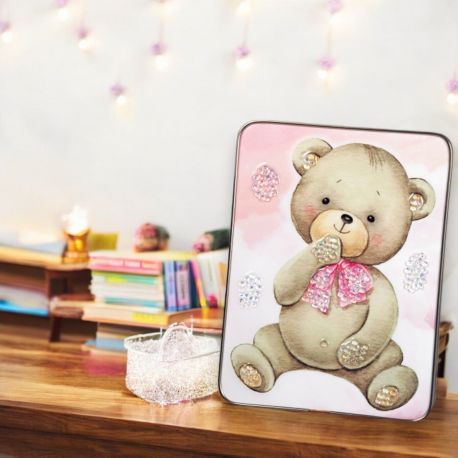 QUADRO DECORATIVO ORSETTO FIOCCO ROSA PER BATTESIMO