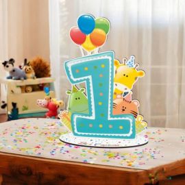 DECORAZIONE PRIMO COMPLEANNO CON NUMERO 1 E ANIMALETTI