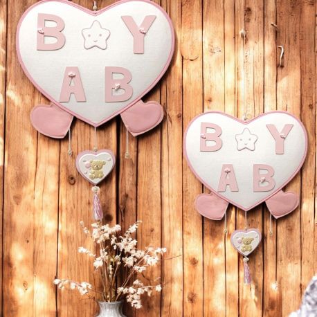 BOMBONIERA CUORE DECORATA BABY SHOWER FEMINUCCIA