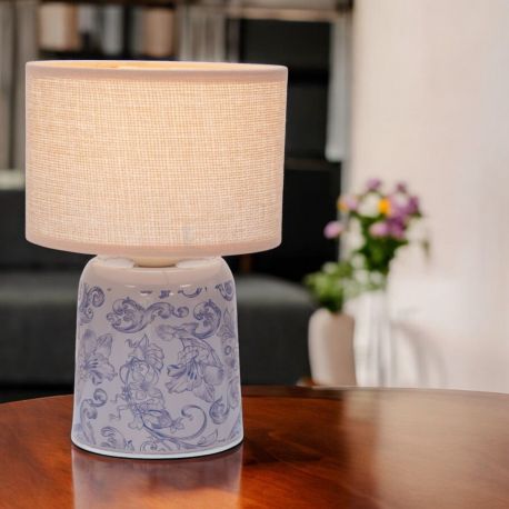 LAMPADA SOLIDALE CON PARALUME FIORI BIANCHI E BLU PER COMUNIONE E MATRIMONIO